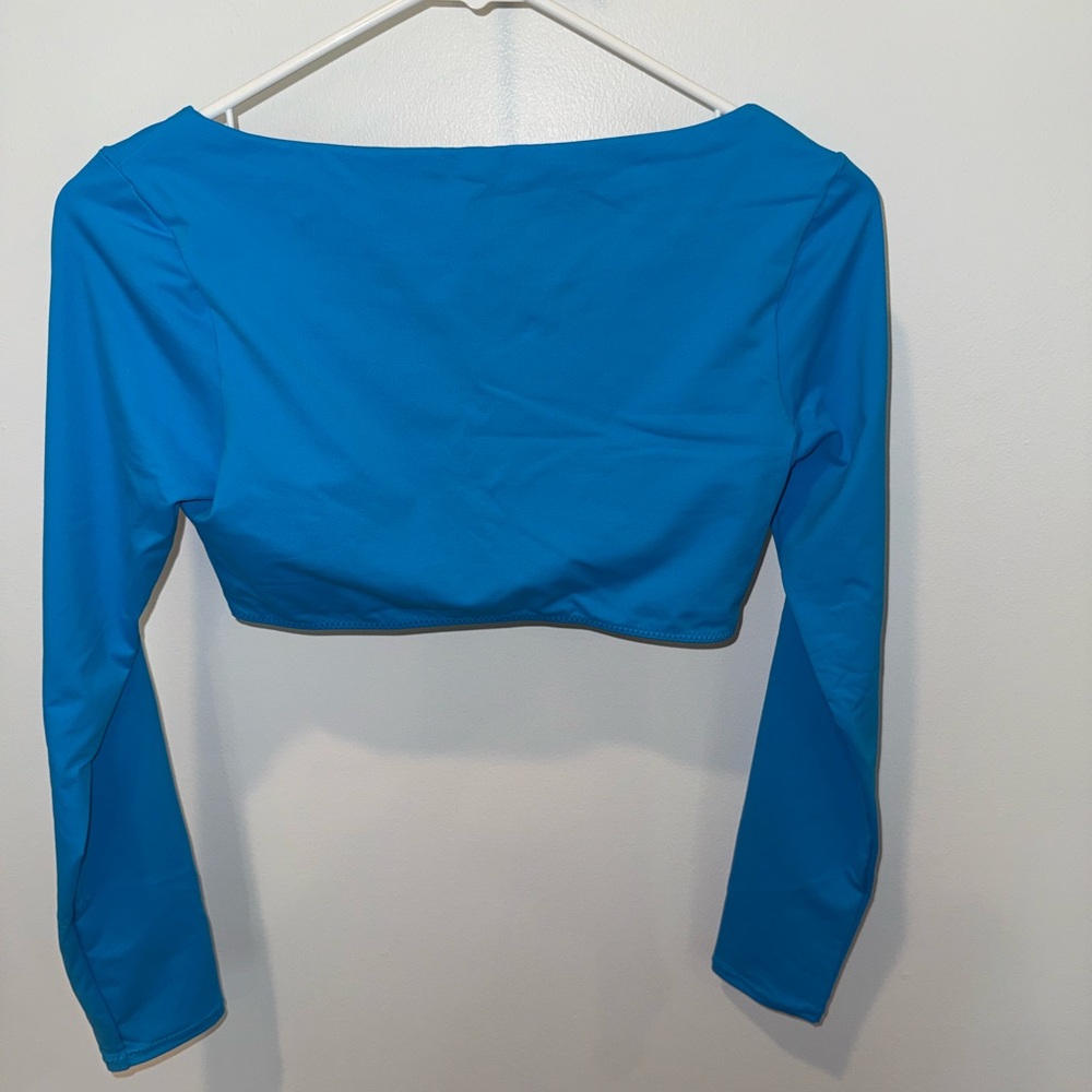SKIMS Coverup Set: Swim Long Sleeve Shrug and Ruched Mini Skirt Turquoise - Picture 6 of 16